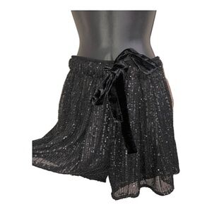 Free People black‎ sequin sheer overlay velvet belted flowy shorts size medium